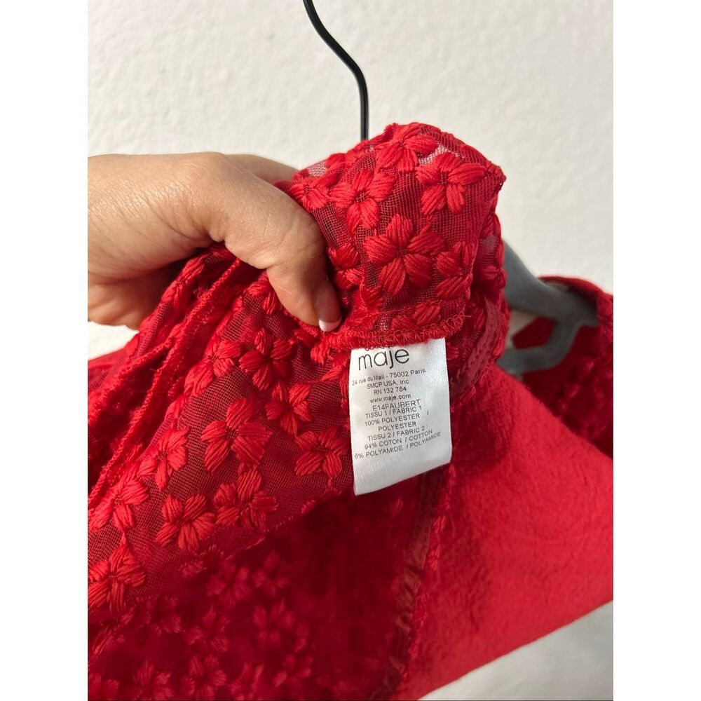 Maje slevless floral embroidery red top size 2 - Picture 3 of 4